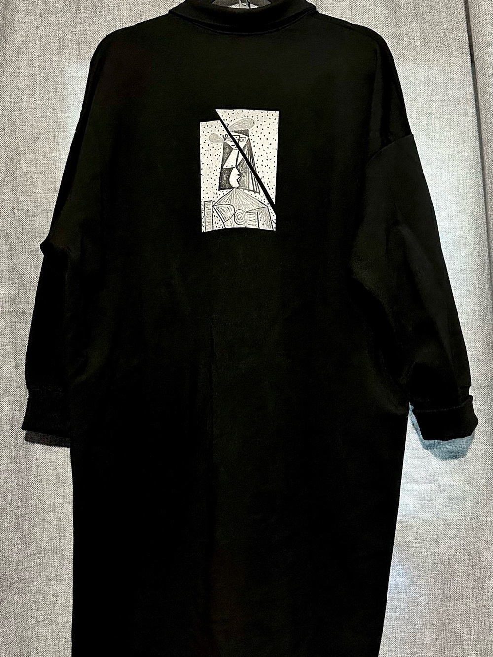 Amii Y2K Patchwork Japanese Artsy Horror Black High Fashion Zip-Up Dress, Anime